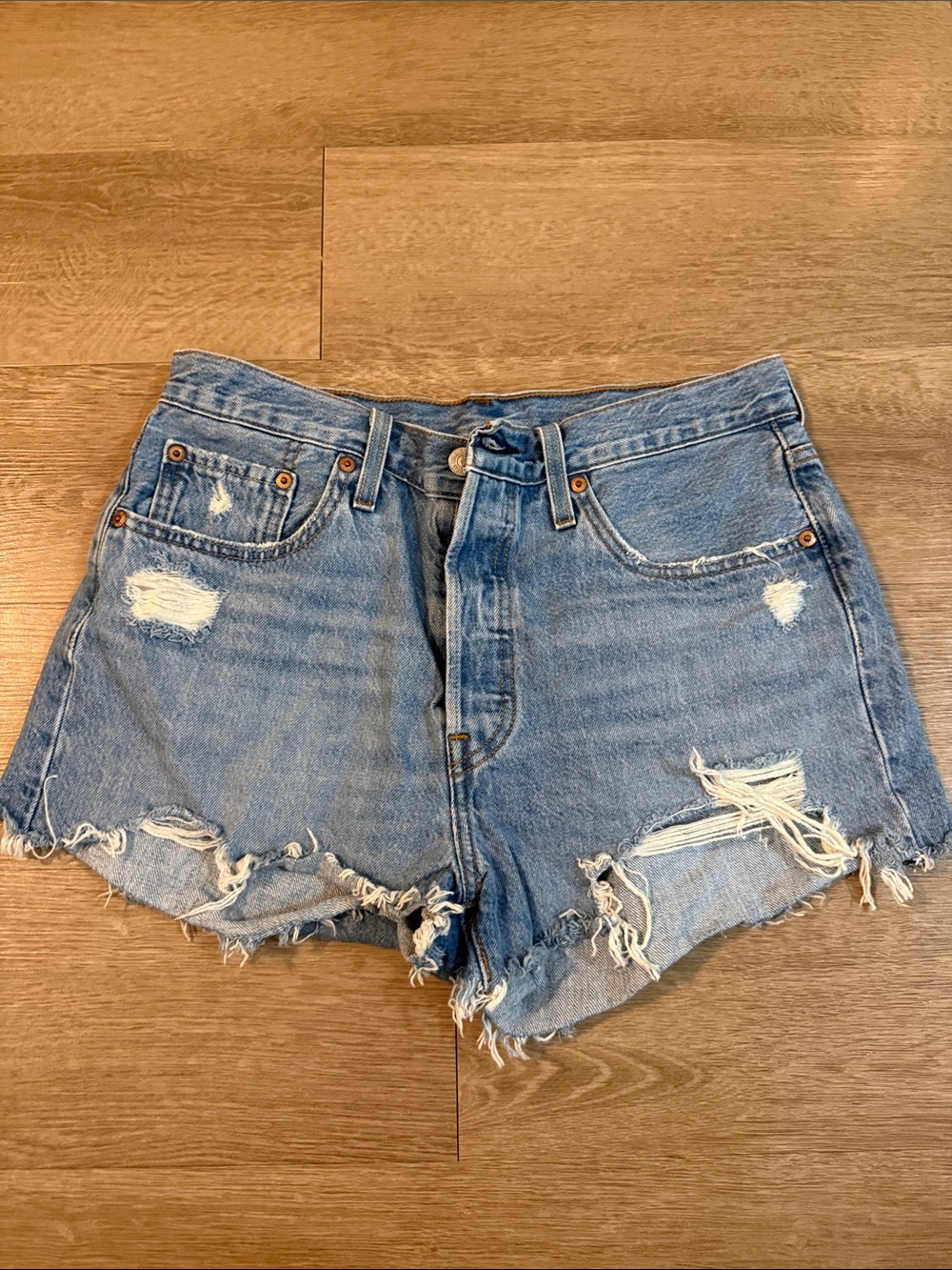 Levi's Light Blue Distressed Denim Cutoff Shorts